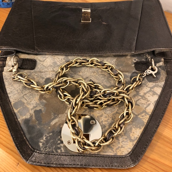 Elliott Lucca Bronze Metallic Envelope Bag, detachable chain handle - Picture 13 of 16